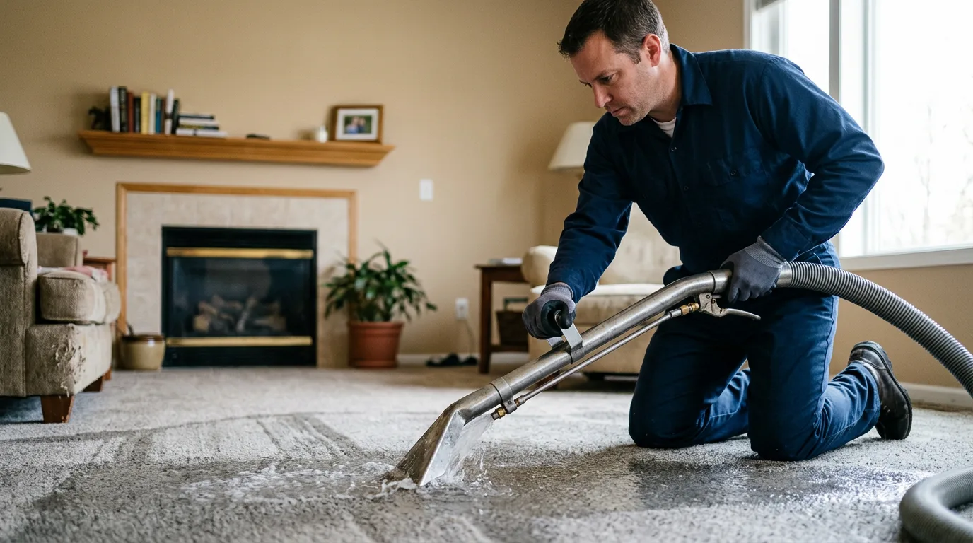 Water damage restoration technician working near Connersville, IN